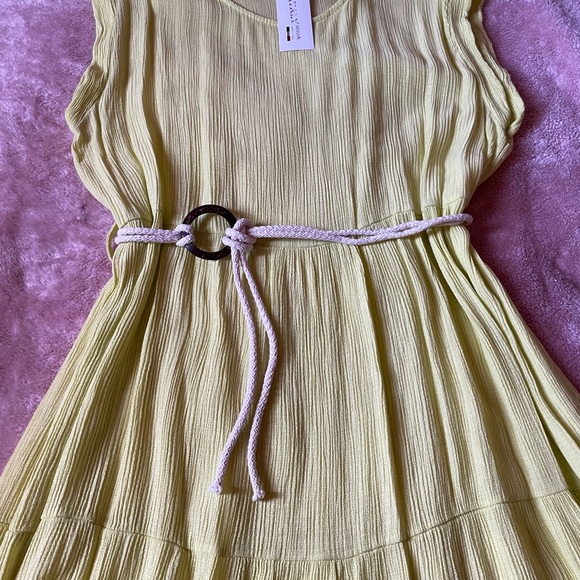 COPY - ITALY Moda Neon Yellow Midi Dress . Sleeveless with white cord belt - Picture 4 of 7